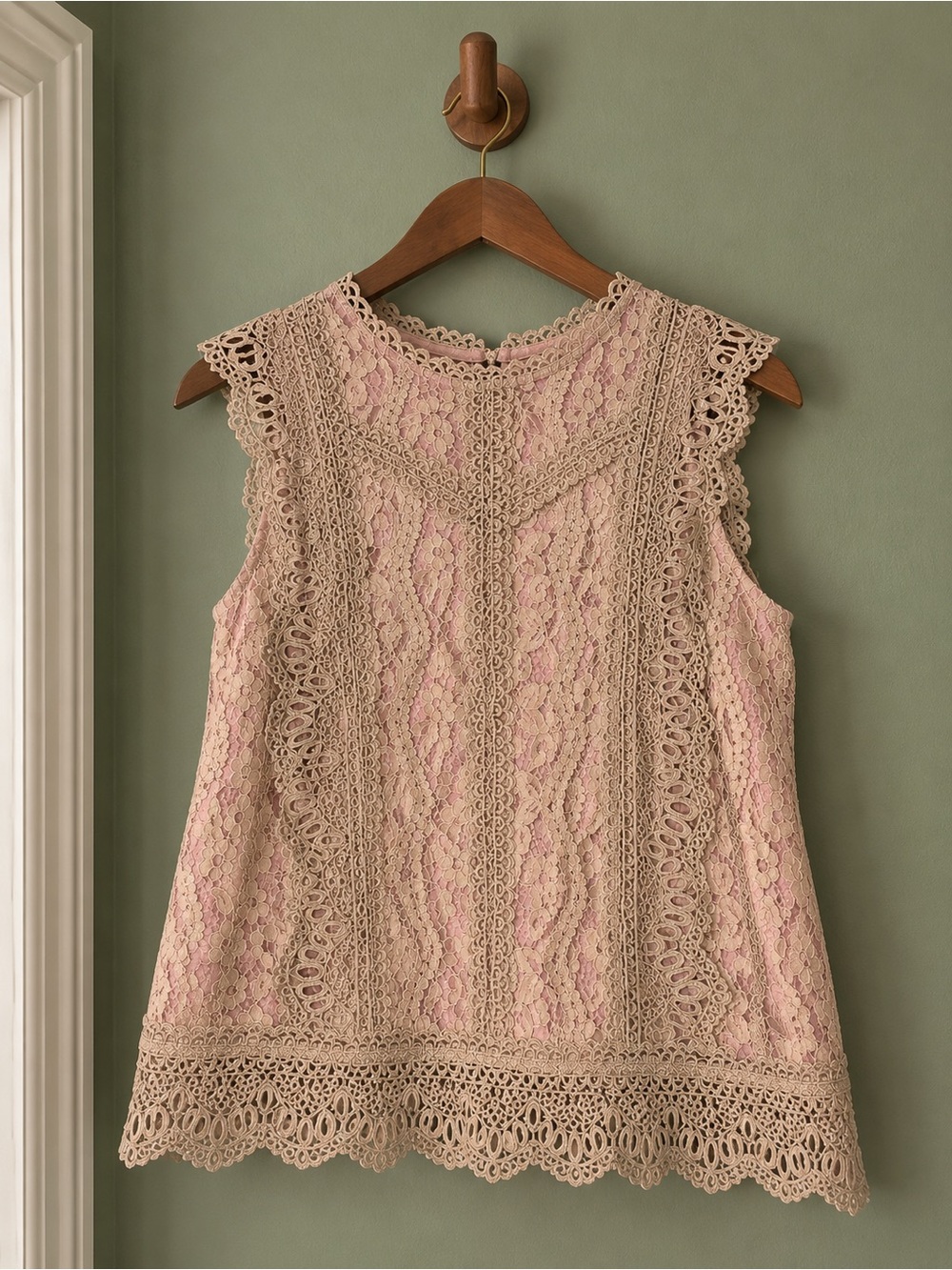 Eri & Ali Sleeveless Pink Lace Overlay Shell Top